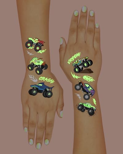 xo, Fetti Glow in the Dark Monster Truck Temporary Tattoos - 50 Pack