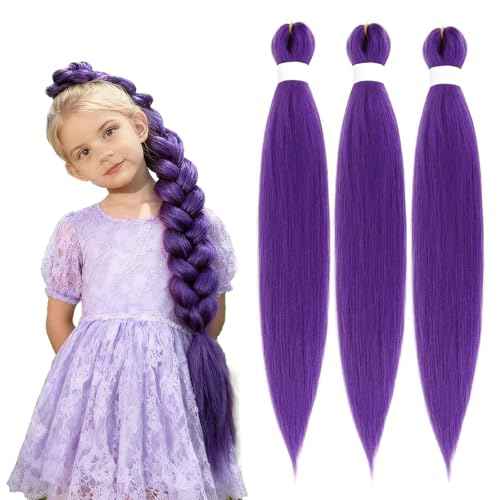Purple Braiding Hair 26 Inch Pre Stretched Synthetic Braiding Hair for Braids, Rumi Hair 3 Packs Purple Hair Extensions for Braids DIY Ponytail Cosplay Halloween Costumes (26 Inch 3 Packs)