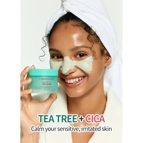 BRING GREEN Tea Tree Cica Pore Clay Pack | Vegan Deep Pore Cleansing Clay Mask, for Pore Purifying, Contains Cica & Tea tree for Soothing & Relieving Stressed Skin 4.23 oz.