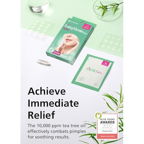 EasyDerm Relief Invisible Patch 10 Packs (420 Patches) | 10,000 ppm Tea Tree Oil, Ultra-Slim 0.1mm, Waterproof Pimple Patch, Clear Acne Spot Treatment for Everyday Use