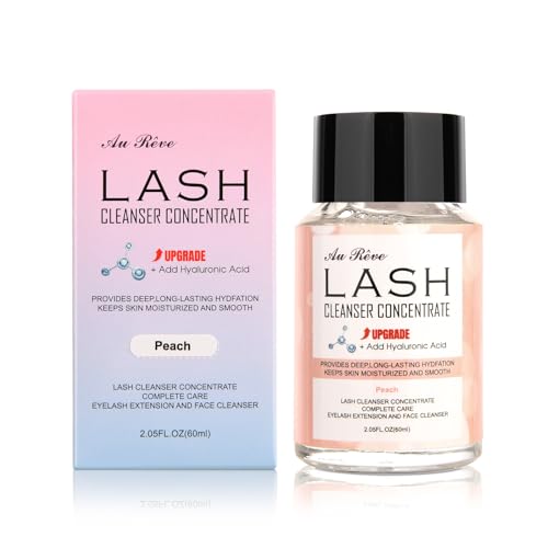 AuReve Lash Shampoo Concentrate 60ml Lash Cleanser Concentrate Add Hyaluronic Acid Oil-Free Lash Extension Shampoo Perfect for Salon，Peach