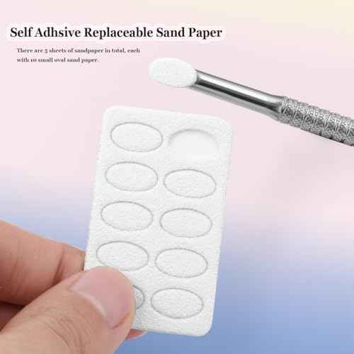 Cuticle Pusher with 2 Ends,Pre-treatment Cuticle Pusher Cuticle Remover with Sandpaper Sheets,Nail Art Dead Skin Removing Manicure Tool (1 Cuticle Pusher+5 Sandpaper Sheets)