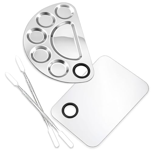 Stainless Steel Makeup Mixing Palette Set with Spatulas – 2-Piece 6x4 inch