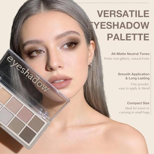 10 Colors Matte Neutral Eyeshadow Palette, Taupe Brown Mauve Nude Eye Shadow for Older Women, Blendable Long Lasting Natural Grey Smokey Eyeshadow Cool Toned Contour Makeup Palette