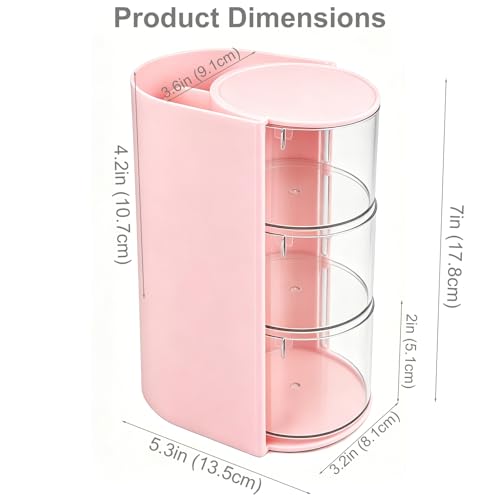 Pink Hair Accessories Organizer with Brush Holder - 180° Rotating Storage