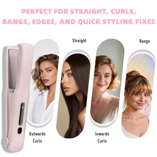 Gosect Cordless Hair Straightener 2-in-1 Curler, Portable Mini Flat Iron