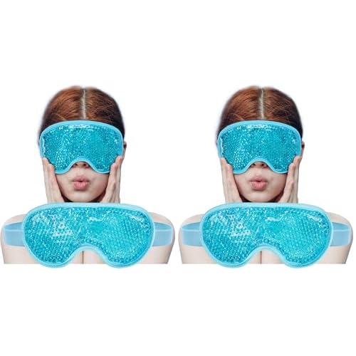 Cooling Eye Mask with Gel Bead, Reusable Cold Compress Ice Pack Sleeping Eye Cooling Pads for After Eyelid Surgery, Puffiness, Puffy Eyes, Headache, Migraine Relief(Blue) (Pack of 2)