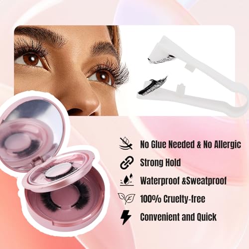 FADVAN Magnetic Eyelashes with Applicator, 2 Pairs Reusable Magnetic Lashes Natural Look, No Glue or Liner Needed False Eyelashes, Wispy Strip Lashes Clear Band Magnetic Lashes Kit (KS1+KS2)