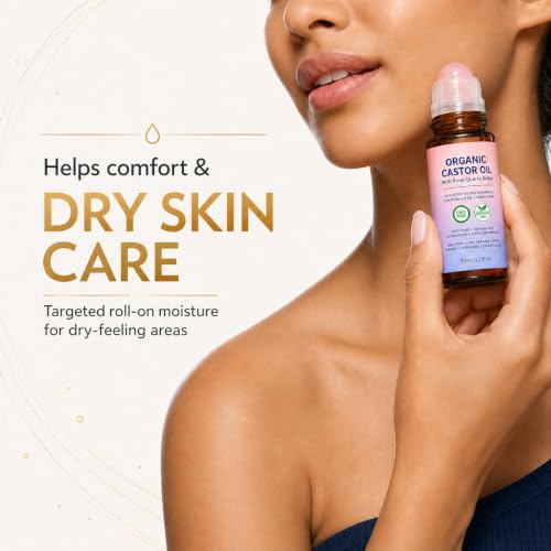 Castor Oil Roll-On with Rose Quartz Roller - 100% Pure Cold-Pressed 1.7 Fl Oz
