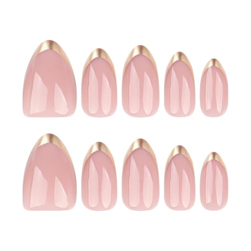 Mivota Short Pink Press On Nails with Gold French Tips - 24 Pcs