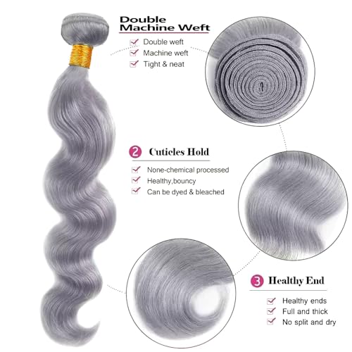 Gray Body Wave Human Hair Bundles 28 30 32 Inch