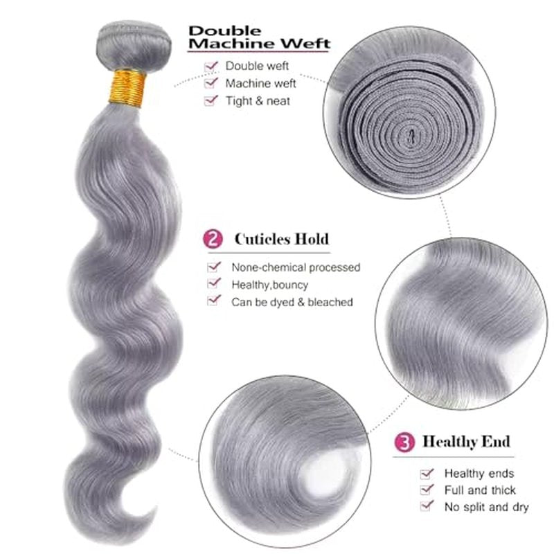 Gray Body Wave Human Hair Bundles 28 30 32 Inch