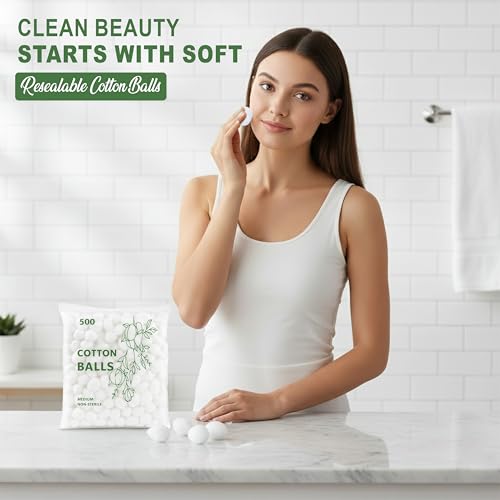 Perfectware Pack of 500 Medium Cotton Balls - Soft, Absorbent, Non-Sterile for Beauty & Household Use