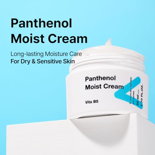 TIAM Panthenol Moist Cream, 1.7 fl oz, 10% Panthenol (Vitamin B5) Moisturizer for Dry & Sensitive Skin, Long-Lasting Hydration for Soft & Glowy Skin, Korean Skin Care