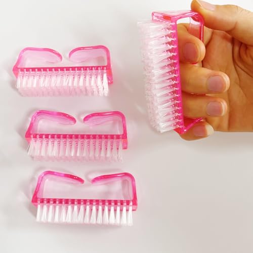 Nail Brush Set for Manicure and Pedicure Cleaning - 4 Pink Handle Brushes