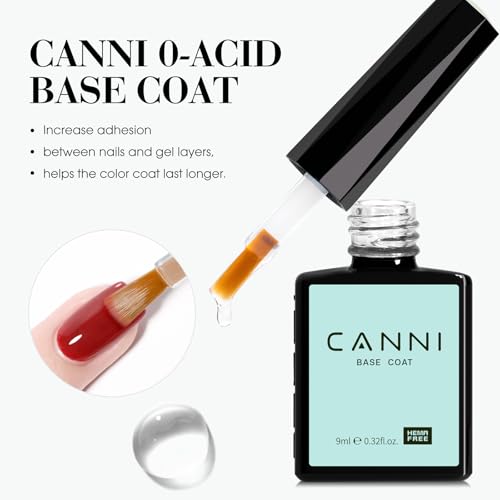 CANNI No Wipe Gel Top Coat and Base Coat Set - Long Lasting UV LED Polish