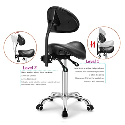 Kaleurrier Saddle Stool with Back Support - Adjustable 22-30"