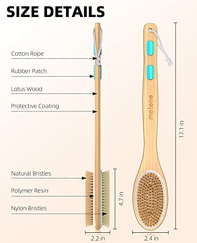 Metene Shower Brush with Soft and Stiff Bristles, Bath Dual-Sided Long Handle Back Scrubber Body Exfoliator for Wet or Dry Brushing