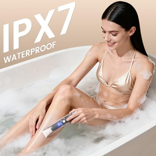 Bikini Trimmer for Women, 2-in-1 Electric Razor with Dual Heads, Ceramic Blade, Waterproof & Rechargeable, Painless Pubic Hair Shaver for Bikini, Underarm, Legs, Face | Gift for Her - ChampagneGold