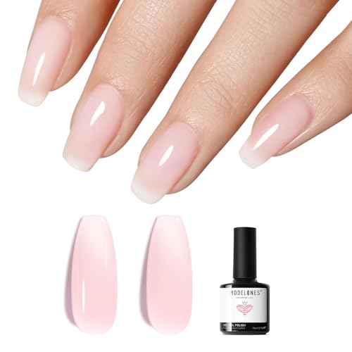modelones Pink Gel Nail Polish Jelly Sheer Milky White Nude Polish Translucent Soak off LED Nail Gel DIY Manicure Soap Nails Clear Nail Polish Gift for Girls Women 15 ML