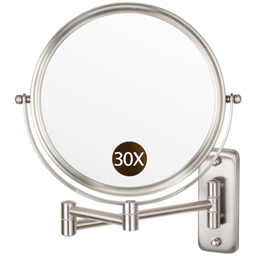 ALHAKIN 8 Inch Double Sided Wall Mounted Makeup Mirror 1X/30X Magnification Nickel (No LED)
