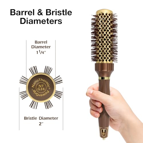 Olivia Garden NanoThermic PowerGrip Thermal Round Hair Brush - Not Electrical - Ceramic Blowout Brush for Medium to Thick Hair