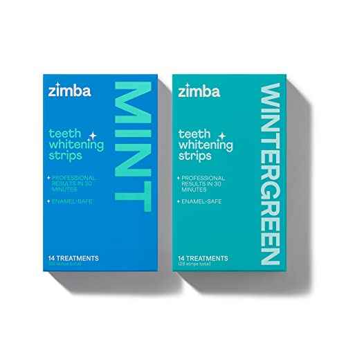Zimba Teeth Whitening Strips for Teeth Sensitive, White Strips for Teeth Whitening, Teeth Whitener Stain Remover 28 White Strips Included Per Pack, 2 Pack (14 Day Treatment), Mint and Wintergreen