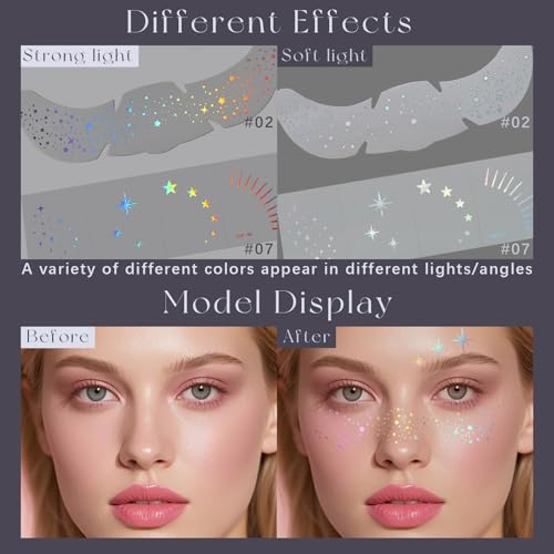 Holographic Glitter Freckle Tattoos - 10pc Waterproof Face Sparkles