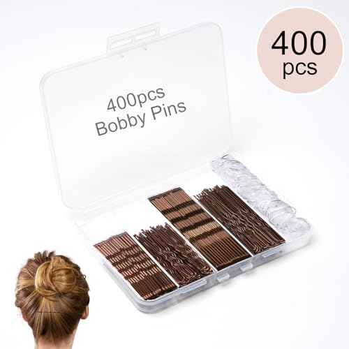 400PCS Smyeyml Bobby Pins Hair Pins Kit, Premium Bobby Pins Brown Hair, Non-Slip Hair Pins for Women, Pain Free Bobby Pin for Women, Invisible Hair Pin, Clear Hair Bands, With Storage Box