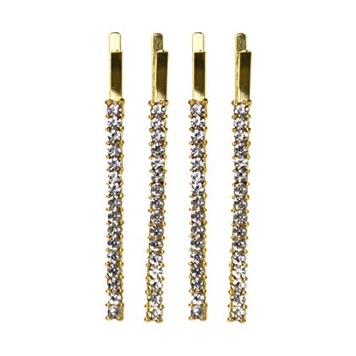 Clear Rhinestone Studded Hair Barette Bobby Pin Clip | 4 Count | Gold