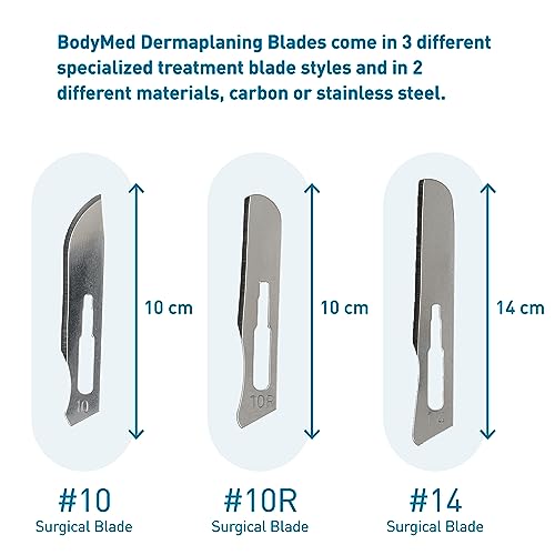 BodyMed Dermaplaning Blades #10R in Stainless Steel, 100 PCS - Disposable, Individually wrapped, Sterile Scalpel Blades for Estheticians, Facial Exfoliation, Hair Removal, Skin Care, Surgical &