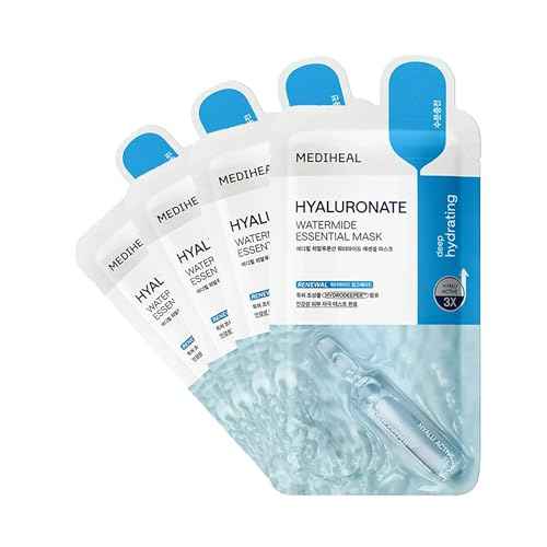 Mediheal Best Korean Hyaluronate Watermide Essential Face Mask - Hydrating and Moisturizing Sheet Masks With Hyalu Active 3x For All Skin Types (4 Count)
