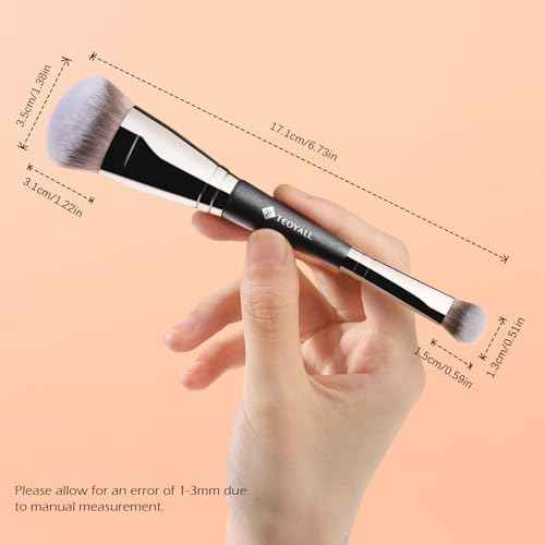 TEOYALL Dual-Ended Foundation Under Eye Concealer Brush, Sloped Angled Contour Synthetic Bristles for Liquid Cream Powder