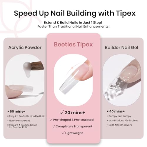 Beetles Tipex Instant Apex Nail Tips,180Pcs Pre-building & Pre-Etched Gel Nail Tips Long Square Thicker Acrylic Nails Strong Full Cover False Nail Extension Building Gel Press-on Nails for Flat Nails