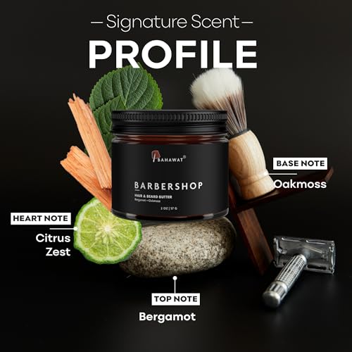 BAHAWAT Hair & Beard Butter for Men Leave-in Conditioner - Barbershop scent - Strengthen & Soften? Made in USA -Organic Natural Ingredients | The Best Beard Butter - 2 oz.