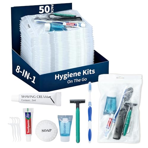 Warmify 50 Pack 8-in-1 Bulk Personal Hygiene Kits for Care Packages