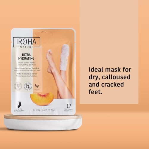 IROHA NATURE Repairing Foot Mask Socks with Peach & Shea Butter | 15 Pairs | Deep Hydration & Instant Repair | For Dry & Cracked Feet | Natural & 100% Vegan | Proven Results