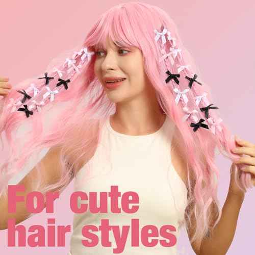 Teenitor 30pcs Hair Bow Pink Bow, Pink Black White Bows for Hair Small Hair Bows, Hair Bow Clips Cute Black White Bow Hair Accessories for Girls