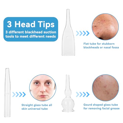 3pcs Vacuum Glass Tube Kit, Blackhead Removal Facial Suction Pore Vacuum Cleaner for Face Cleanser Blackhead Removal Machine Microdermabrasion Machine Accessories