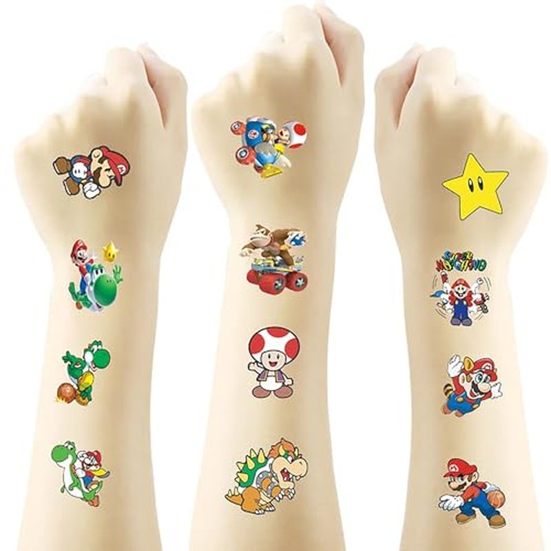60 Pcs Cartoon Temporary Tattoos for Kids, Children's Temporary Tattoo Toys, DIY Sticker Arts, Mario Birthday Party Supplies Decorations Party Favors (Colorful B)