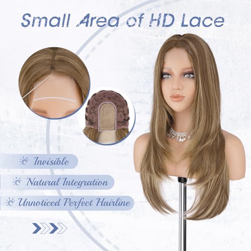 Haloo Brown Blonde Wig with Curtain Bangs - Lace Front 24 Inch