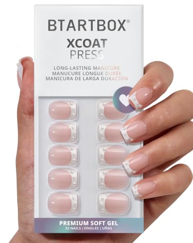 BTArtbox Press On Nails Short Square XS White French Tip 32Ct
