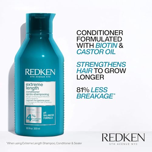 Redken Extreme Length Conditioner 10.1 Fl Oz for Longer Hair – Biotin & Castor Oil Formula
