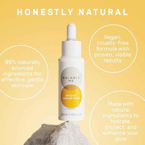 Balance Me Gradual Tanning Drops 1.01 fl oz, With Vitamin E, Hydrating Self Tanning for Face & Body, Streak-Free and No Odour