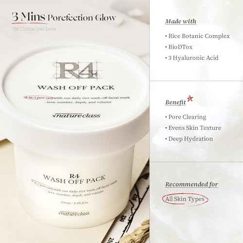 R4 Rice Wash Off Facial Mask ? 4-in-1 Korean Skin Care, Pore Refining, Gentle Exfoliating, Hydrating, Smooth Texture, Rice Ferment & Enzyme, Soft Cream Wash-Off, 3.38 fl oz