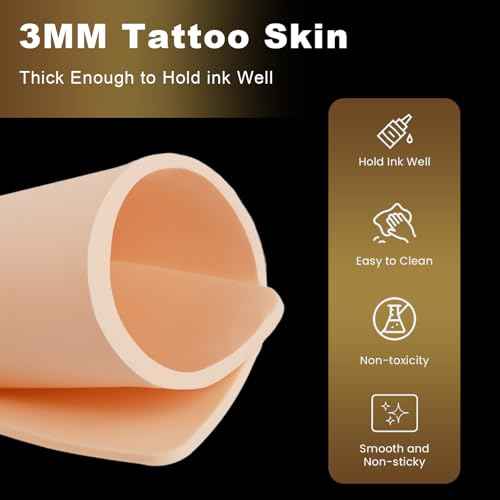 3MM Fake Skin and Transfer Paper Kit - Jconly 28pcs Tattoo Skin and Transfer Paper Kit Includes 8pcs Best Silicone Thick Skin Double Sided, 20Pcs Stencil Paper Tattoo Supplies Tattoo Kit