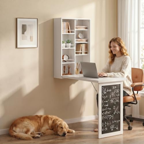 Wall Mounted Folding Nail Desk with Storage Shelves