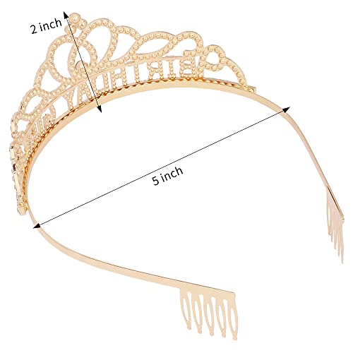 AOPRIE Gold Birthday Crown and Sash for Women, Rhinestone Tiara Headband, Princess Party Accessories
