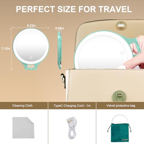 Mocado Green Travel Lighted Makeup Mirror 1X/20X Magnification, Rechargeable