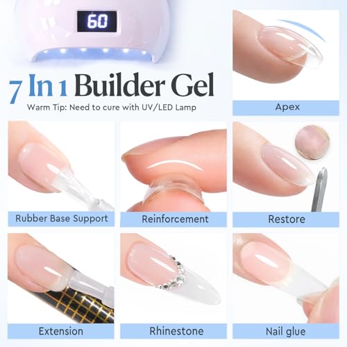 Clear Builder Gel for Nails 18ml - 7-in-1 Nail Strengthener & Extension - AzureBeauty - Clear / 0.61 Fl Oz (Pack of 1)